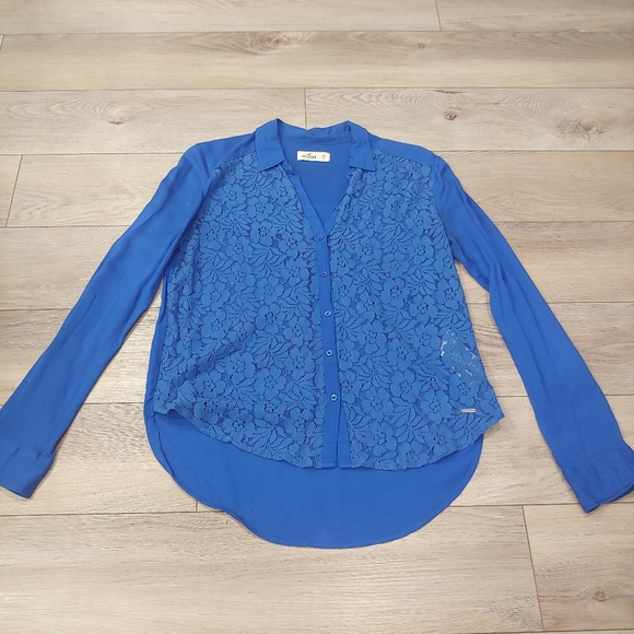Hollister Blue Lace Blouse // size XS - Picture 1 of 5